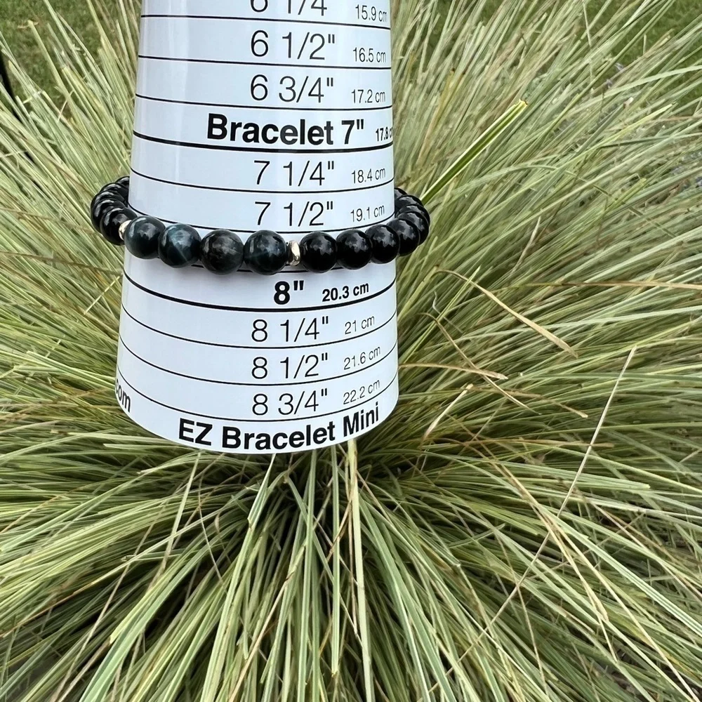 BLUE Tiger Eye & Onyx Beaded Bracelet